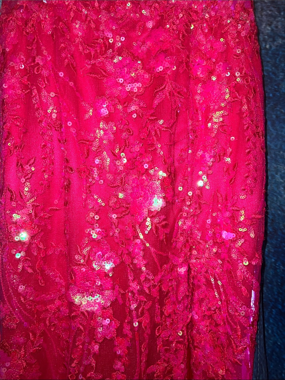 Sherri Hill Hot Pink Sequin High-Slit removable train prom dress - Picture 12 of 17